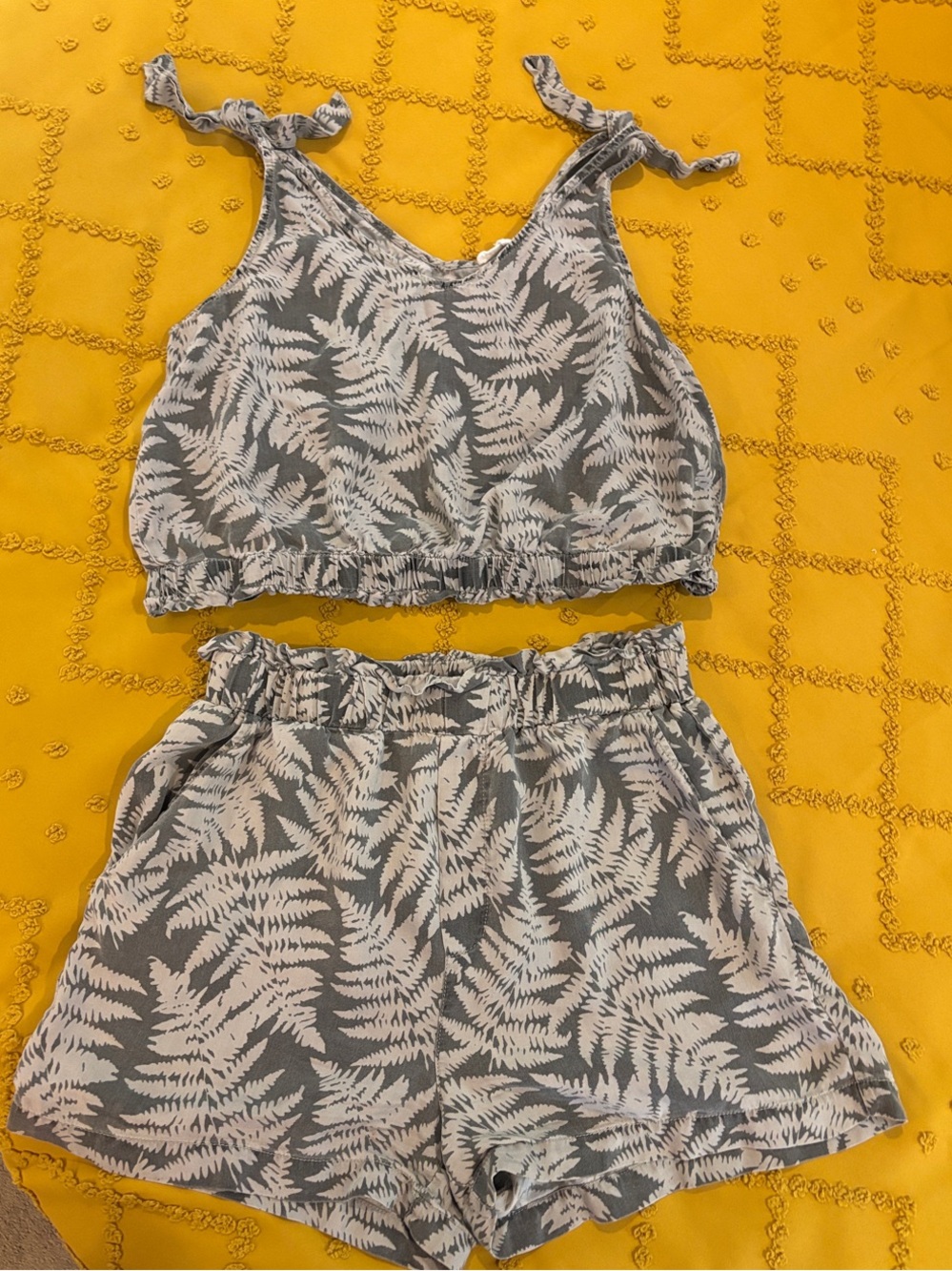 Fern Print Crop Top and High Waist Shorts/Lounge Set